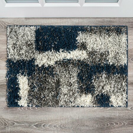 WORLD RUG GALLERY Contemporary Abstract Design Plush Shag Area Rug  2'x3' Gray 473NAVY2X3